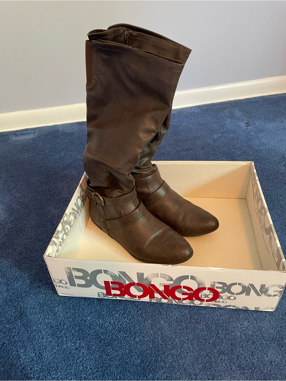 BONGO Dark Brown Tall Buckle Riding Boots